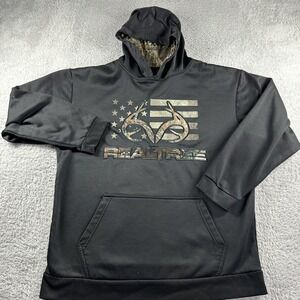 Real Tree Hoodie Mens Large Black Poly Camo Hunting Outdoorsman Sportsman‎